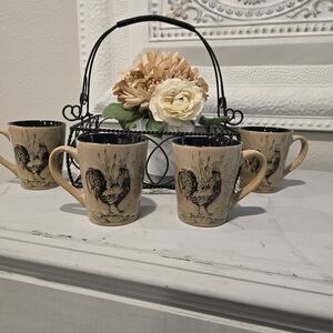 Pfaltzgraff Homespun Rooster 12oz Stoneware Mug 4 1/4" T x 3 1/2 W Set of 4 M mi